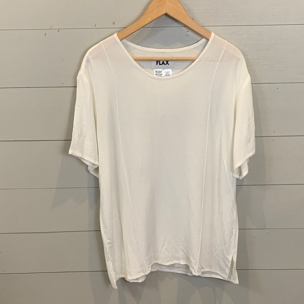 Flax white Relaxed Fit Tee longline textured rayon blend size medium